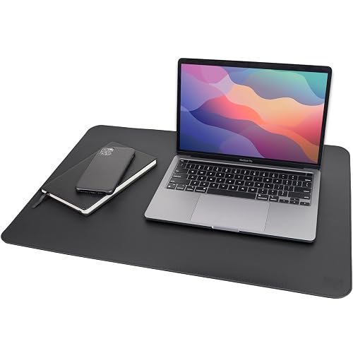 Vine Creations Leather Desk Mat 24" x 17", Desk Protector, PU Leather Desk Pad, Non Slip Small Desk Pad Mat, Desk Blotter, Desk Pads on Top of Desks, Home or Office Small Desk Mat (Black)