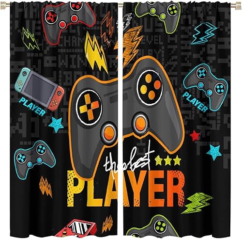 Cortinas de gamepad para niños y niñas, controlador de juegos colorido con aislamiento térmico, cortinas de control de videojuegos, bolsillo para
