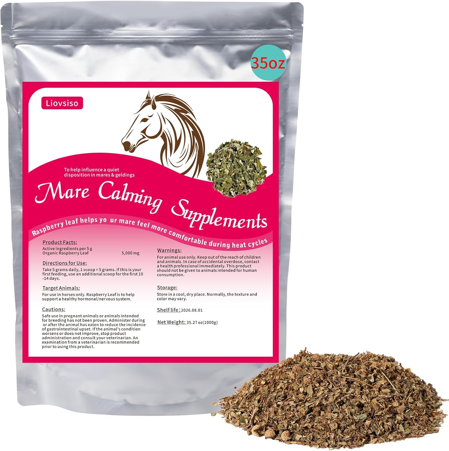 Liovsiso Horse Calming Supplement Natural Raspberry Leaf 35