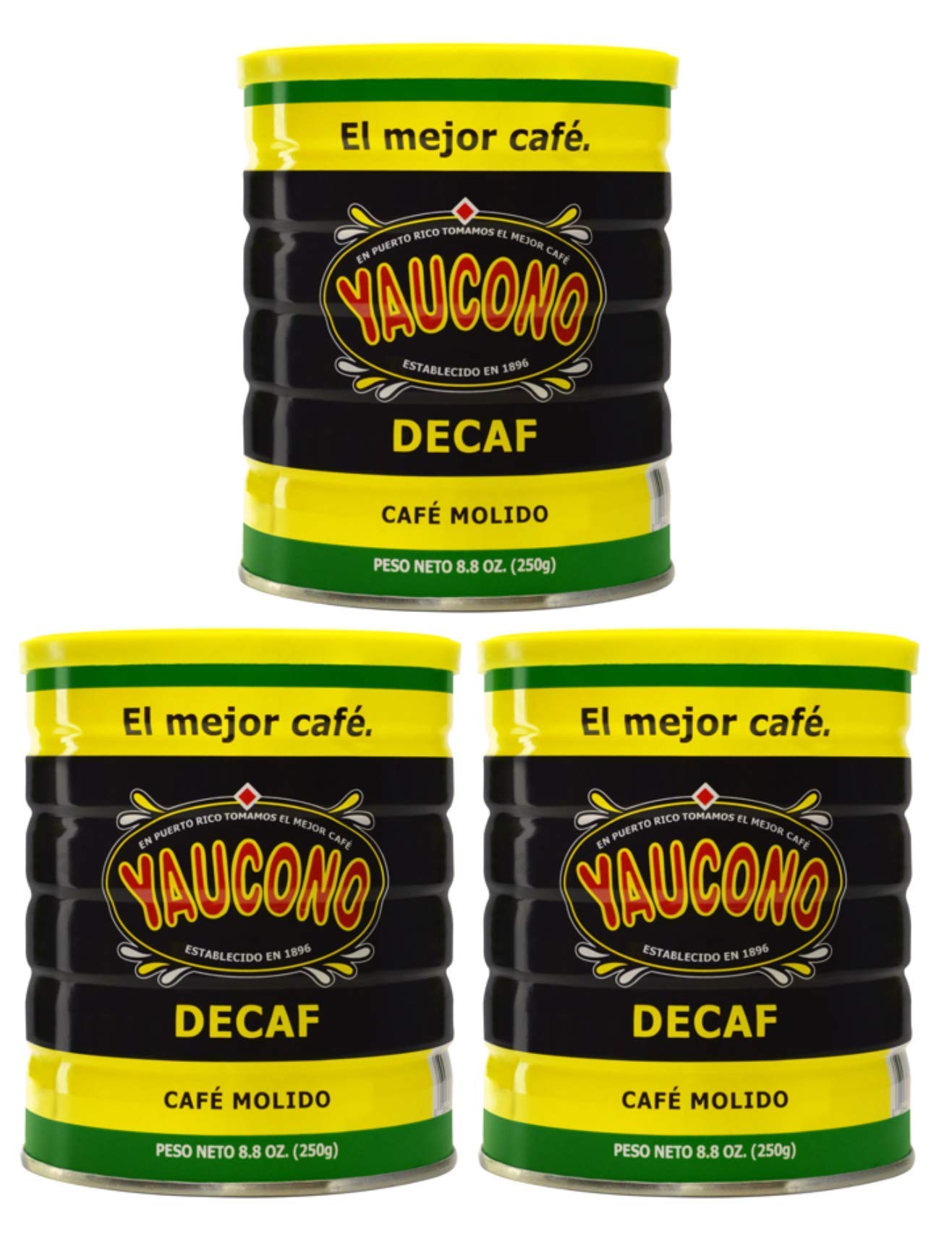 YauconoDecaf Ground Coffee 8.8 Ounce Canister (Pack of 3)