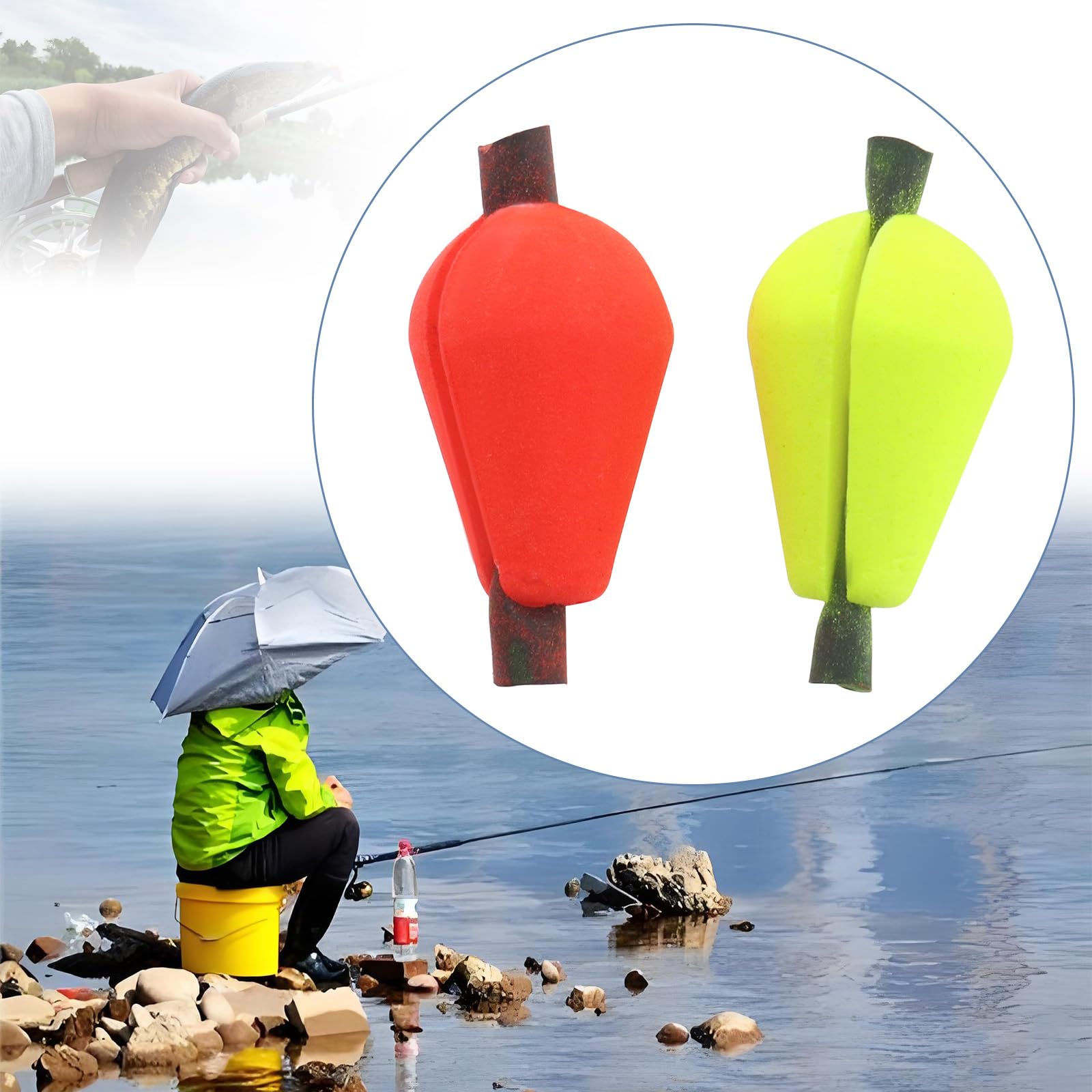 Create idea 20 Piezas Flotador de Espuma para Pesca con Mosca Indicador de Huelga Indicador de Gota de Agua Accesorio Fluorescente Amarillo Y Naranja Y Rojo