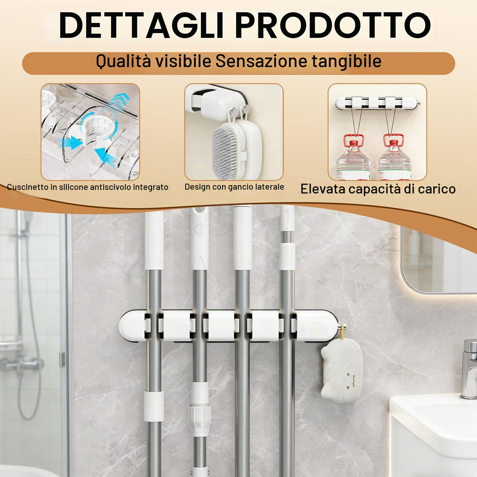 Porta Scope Parete, Supporto per Attrezzi da Giardino, da Utilizzare con Attrezzi da Giardino E Scopes, Porta Scope, In Cucine, Bagni, Appartamenti, Garage E Giardini