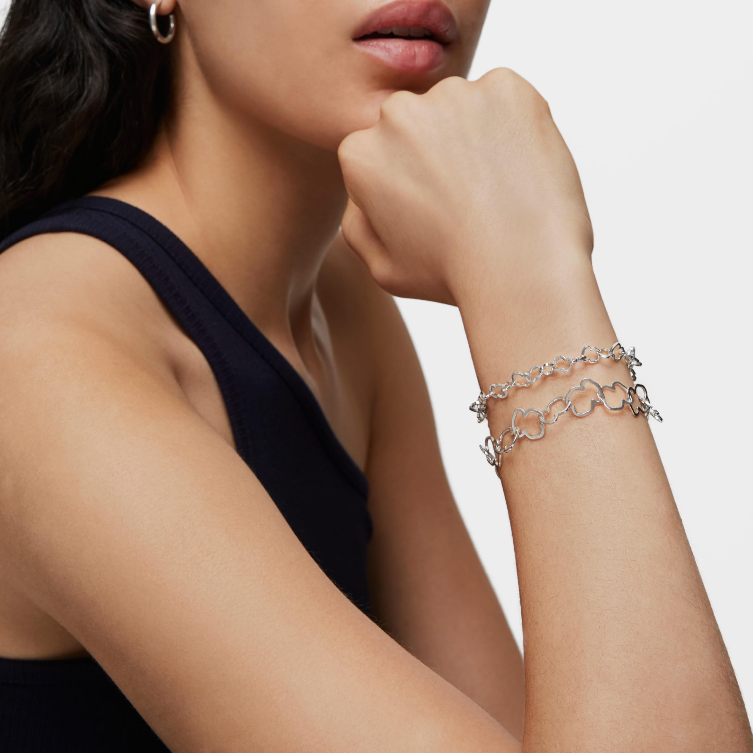 TOUS Bracciale da donna in argento sterling con motivo orsi a giostra 1,25 cm, lunghezza 19 cm, classico ed elegante, collezione carosello, 19 cm, Argento sterling