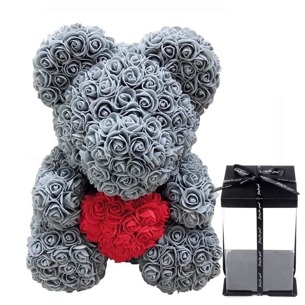 rose teddy bear grey