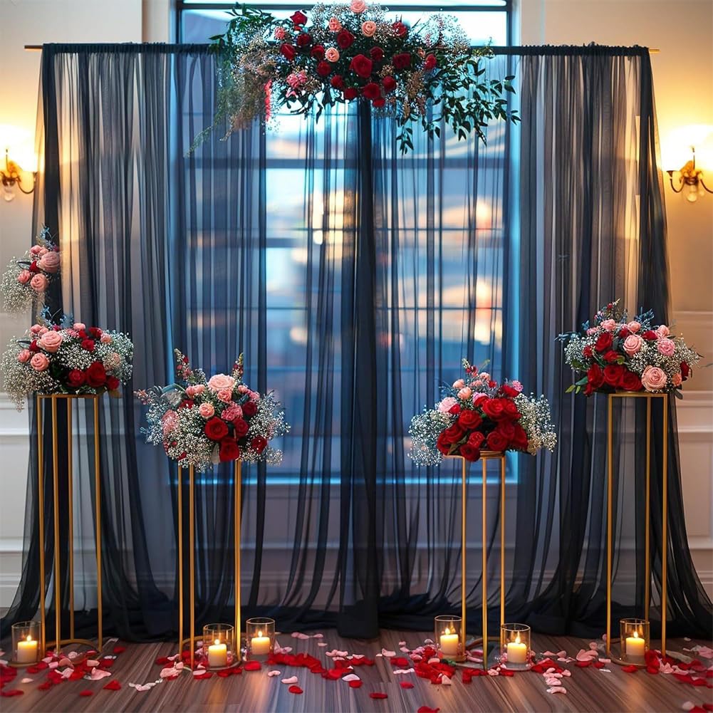CREATCABIN 2 Piezas de Cortina de Fondo de Tul Negro Cortinas de Fondo Transparentes Negras Fondos para fotomatón para Bodas cumpleaños Despedidas de Soltera Fiestas de Navidad recepciones 1.5 x 2.5m