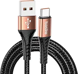 Basike Cabo USB-C (tipo C) para USB, 27W Carregamento Rápido, Nylon Trançado, 1MT (Ouro)