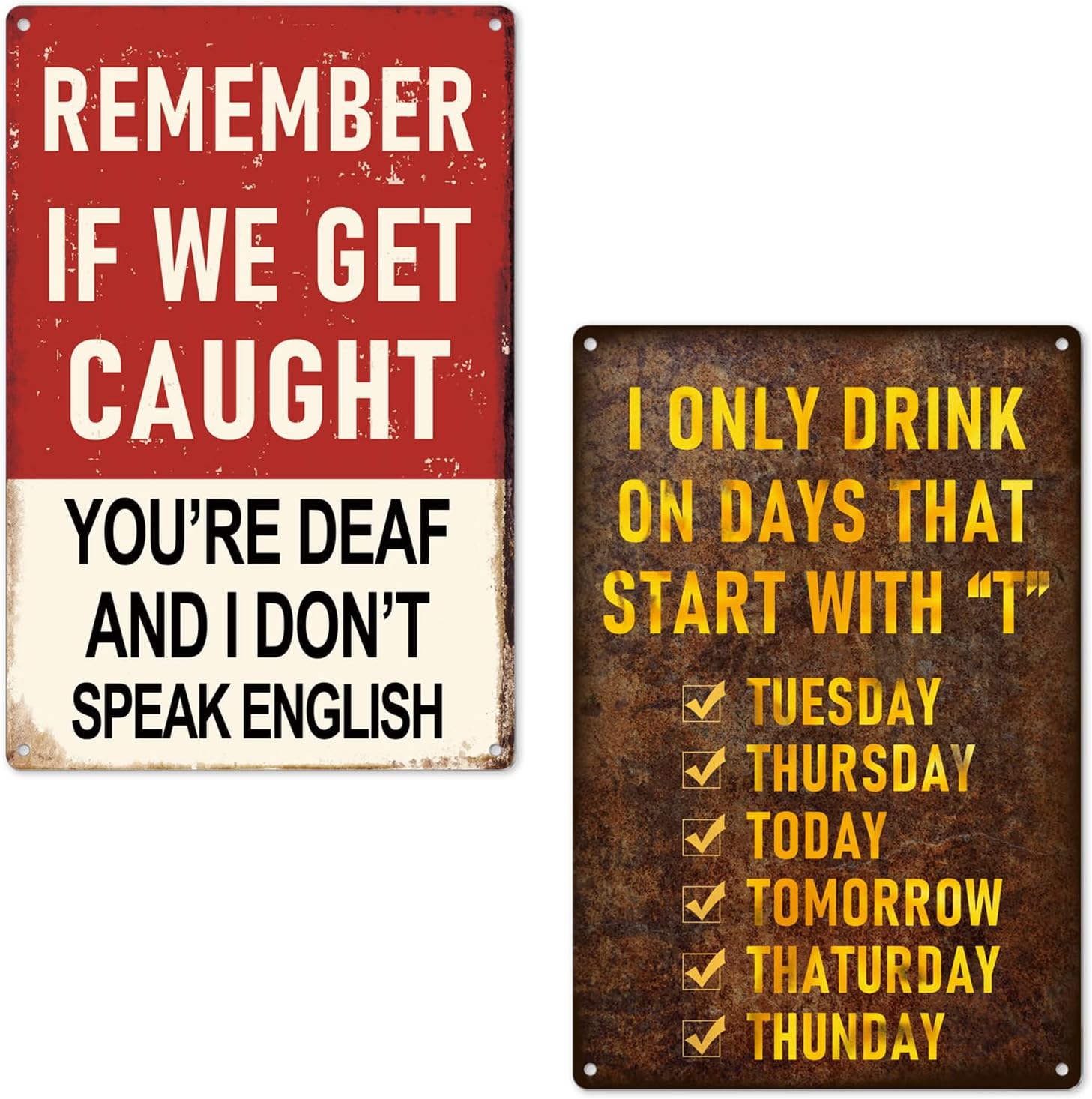1+1Pack Man Cave Decor Bar Sign Bundle, 12×8 IN Funny Vintage Metal Bar Decor for Home Bar Wall Man Cave Garage Basement Stuff, DLS-2353 & DLS-2354