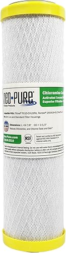 Neo-Pure CHLM-2510 Filtro de bloque de carbono de cloramina 9-78 pulgadas x 2-12 pulgadas, 1 micrón - Filtración de alta eficiencia para eliminación
