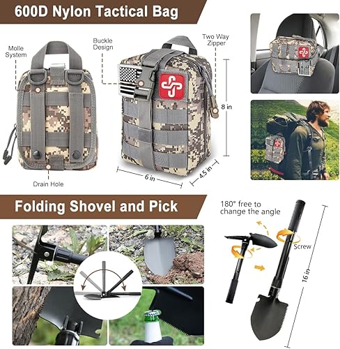 Miniatura 3 de Kit de supervivencia de emergencia de 238 piezas y kit de primeros auxilios herramienta profesional de supervivencia con bolsa táctica Molle y