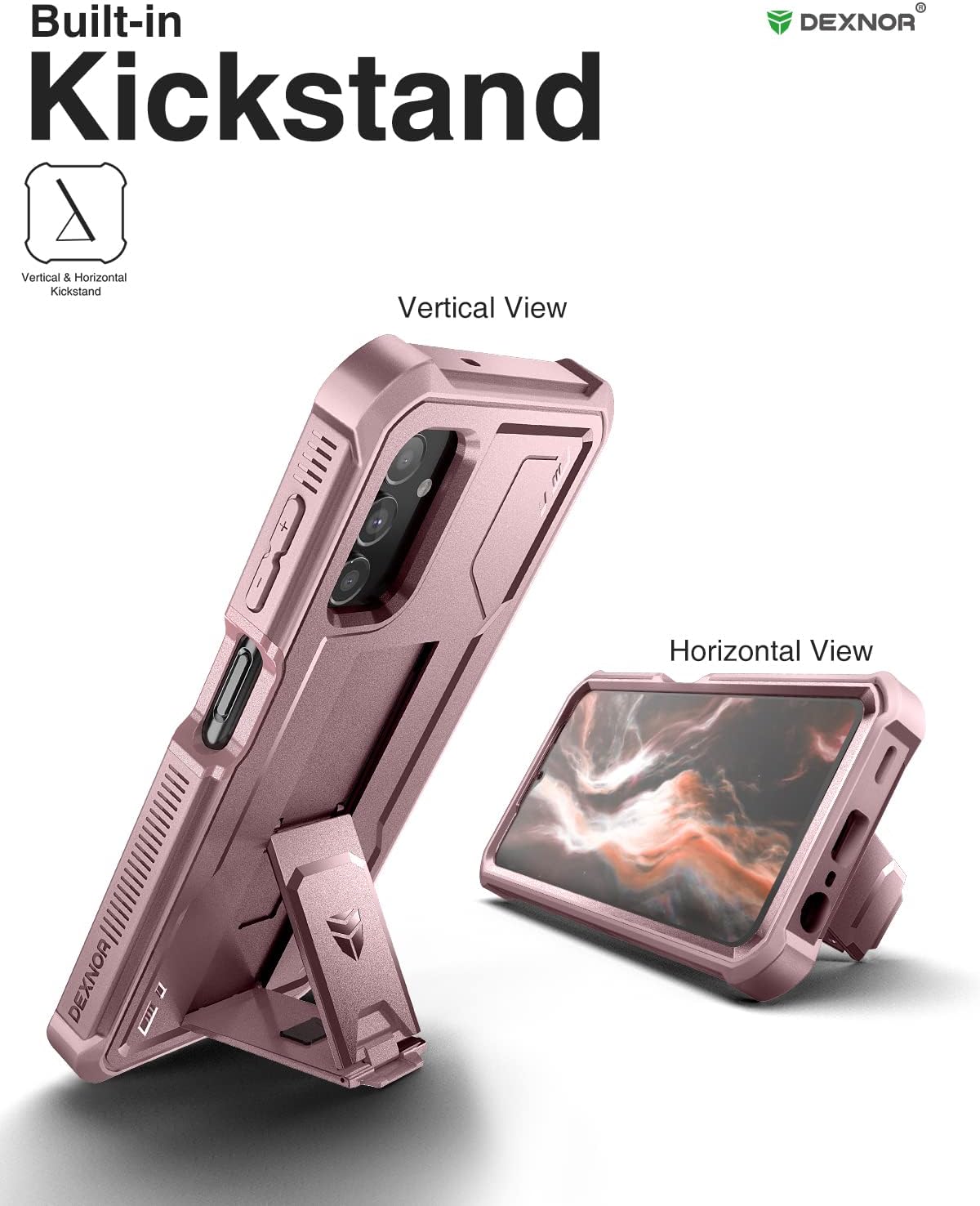 Dexnor for Samsung Galaxy A13 5G Case, [Built in Screen Protector and Kickstand] Heavy Military Grade Protection Shockproof Protective Cover for Samsung Galaxy A13 5G (Peony Pink)