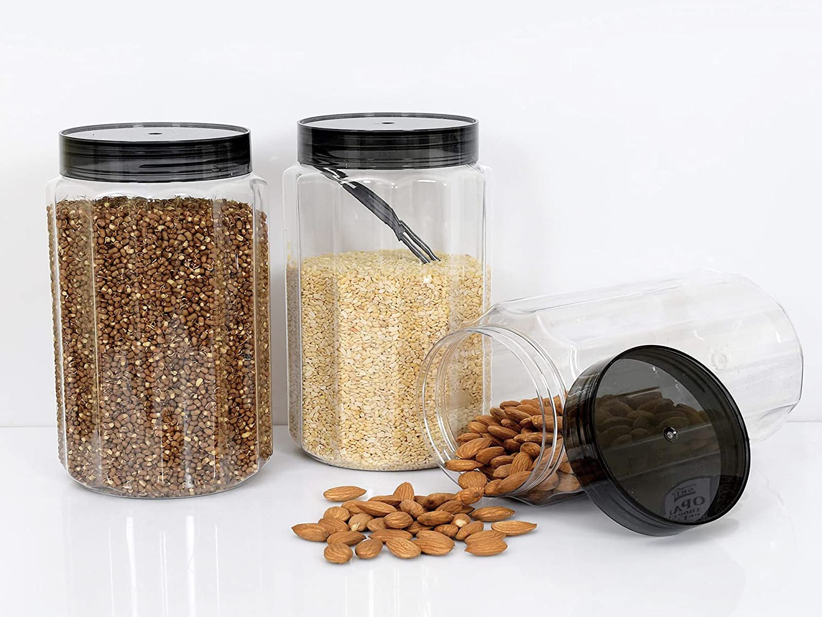 Kuber Industries Multipurpose Transparent Plastic Container with Airtight Lid,1800ml, Set of 3 (Grey)-HS42KUBMART25049