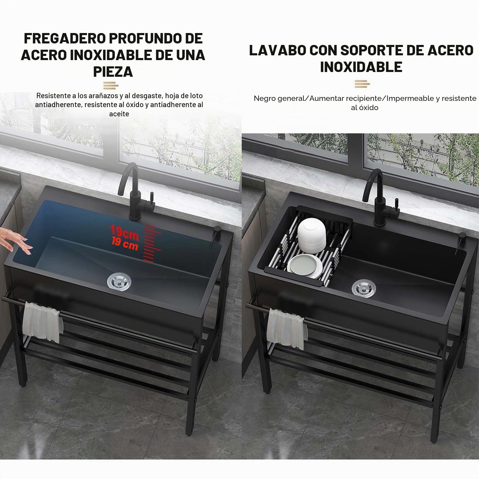 Fregadero de pie para catering, cocina, restaurante, fregadero de utilidad doble con estantes de almacenamiento para grifo, para garaje, lavandería, jardín al aire libre, 68 cm x 45 cm x 85 cm