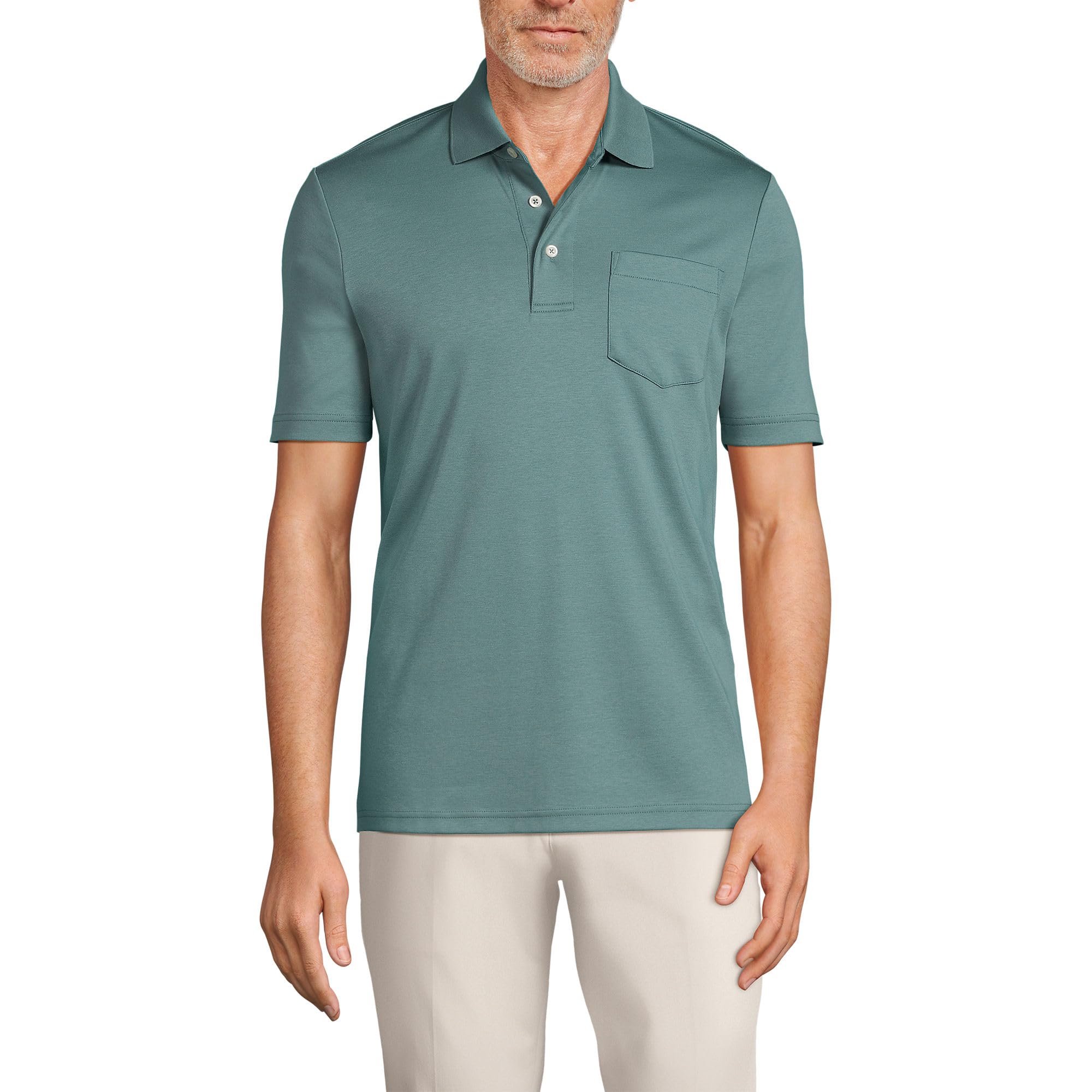 Lands' End Men's Premium American-Grown Supima Cotton Polo Shirt, Short Sleeve, Pocket - Big & Tall