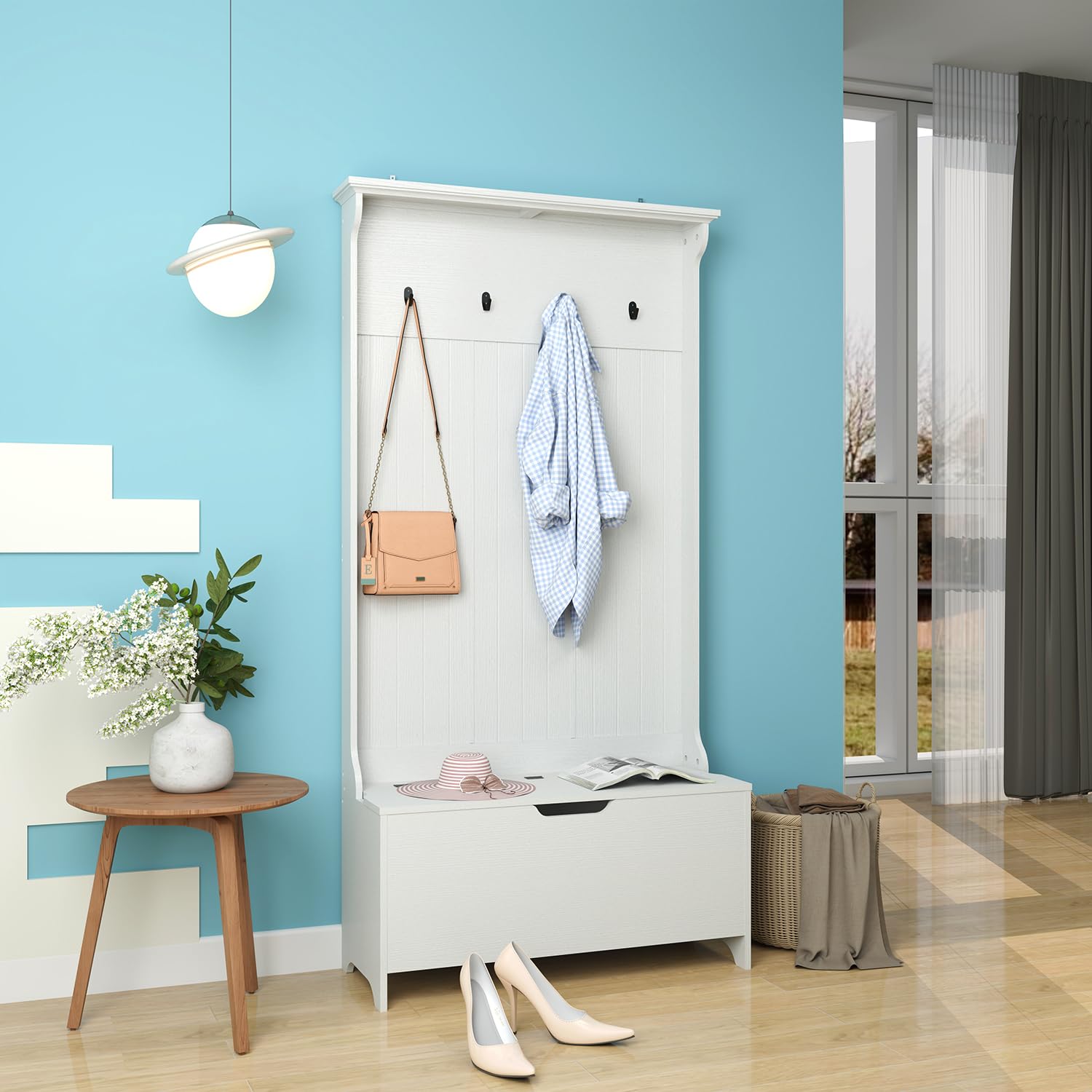 Panana Ensemble de Meubles de Couloir Armoires, 4 Crochets, Banc de Rangement et Armoire de Rangement – Cintres pour Votre entrée, Couloir, Vestiaire d'entrée