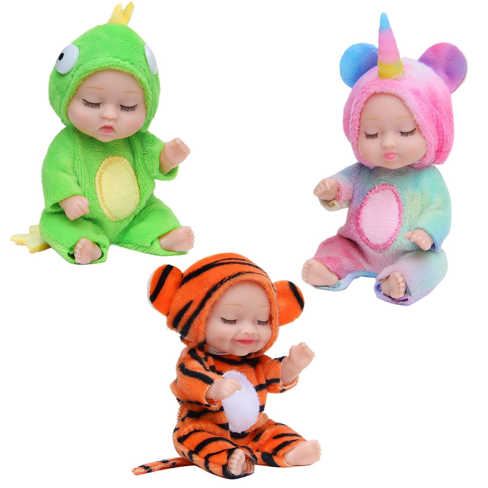 3 Stück Mini Newborn Babypuppen Reborn Puppen für Mädchen,4 Zoll Newborn Baby Puppe,Realistische Babypuppe,Kleine Püppchen Mini Puppen für Kinder Kleinkinder ab 2 3 4+ Weihnachten Geburtstag Geschenk Spielzeug