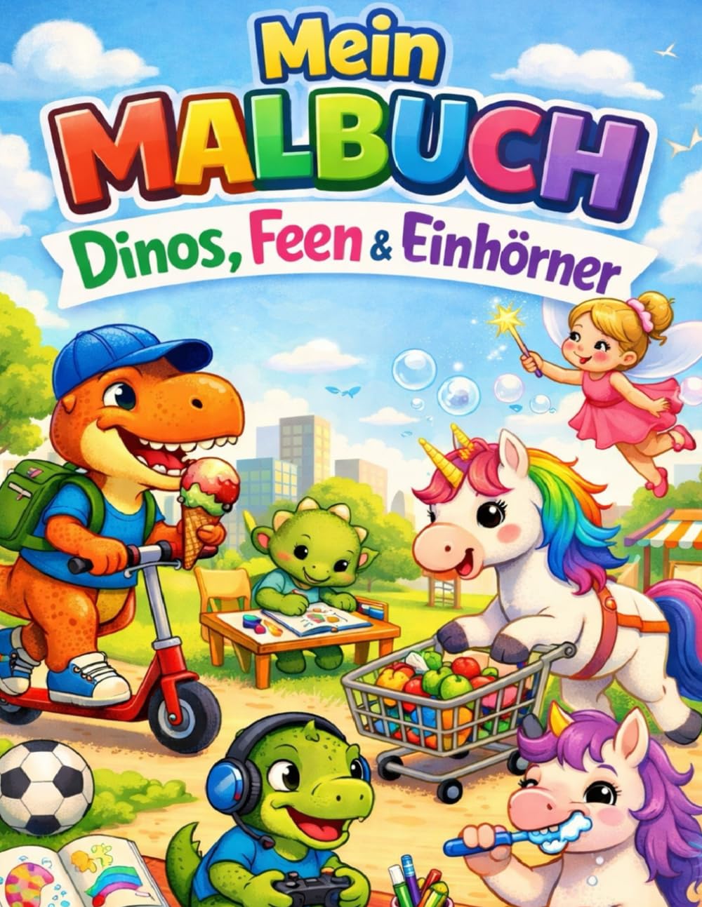 Mein Malbuch: Dinos,Feen & Einhörner