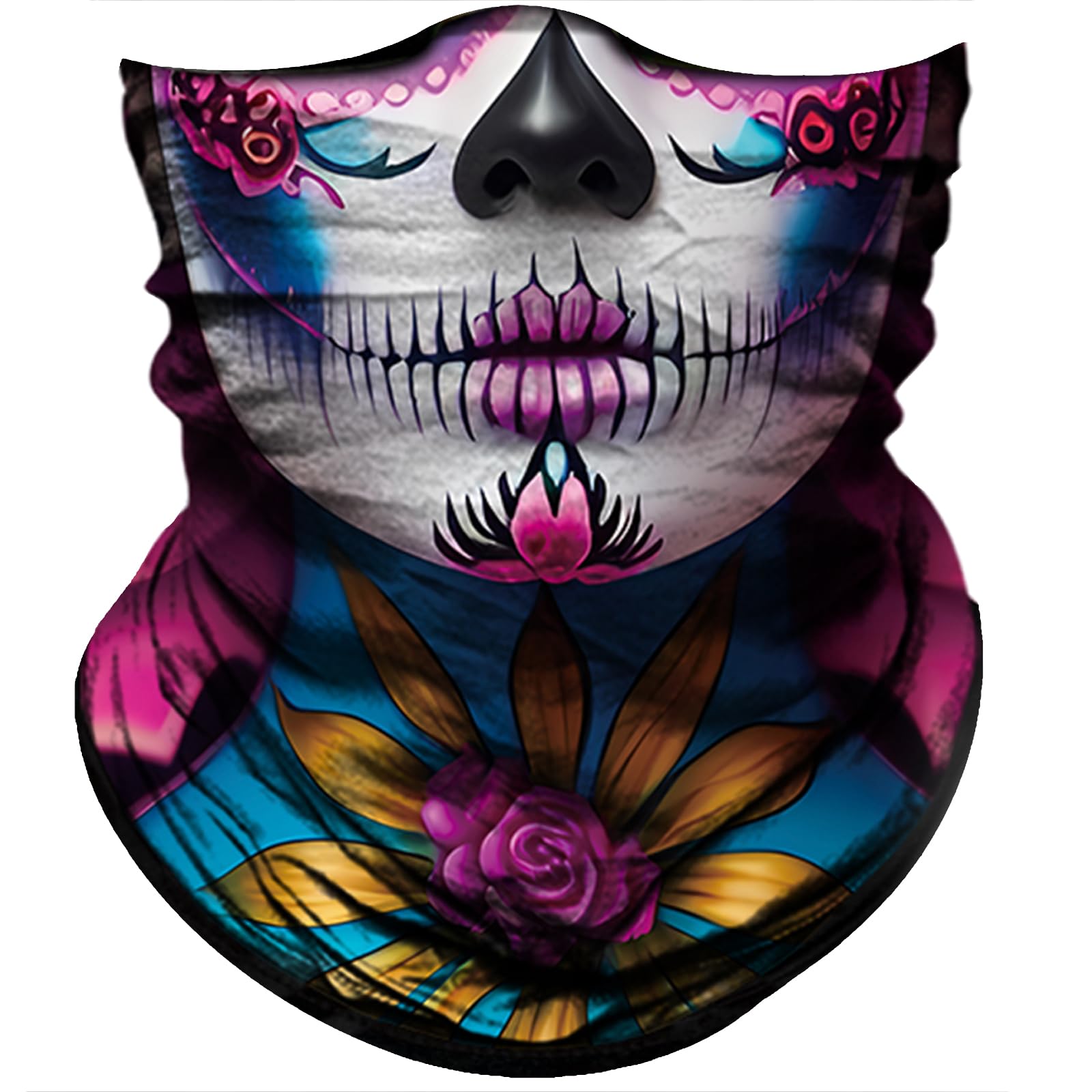 Obacle Skull Face Mask for Women Dust Wind Sun Protection Rave Festival Riding Women Pink Flower Face Black Nose