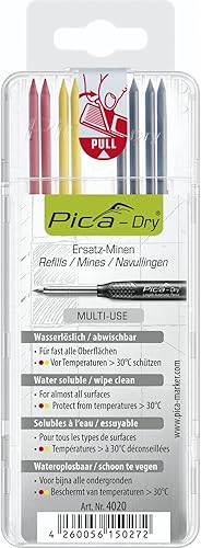 Pica DRY 3030 4020 - Marcadores de recambio de minas para lápices, 2 rojos, 2 amarillos, 4 x negros