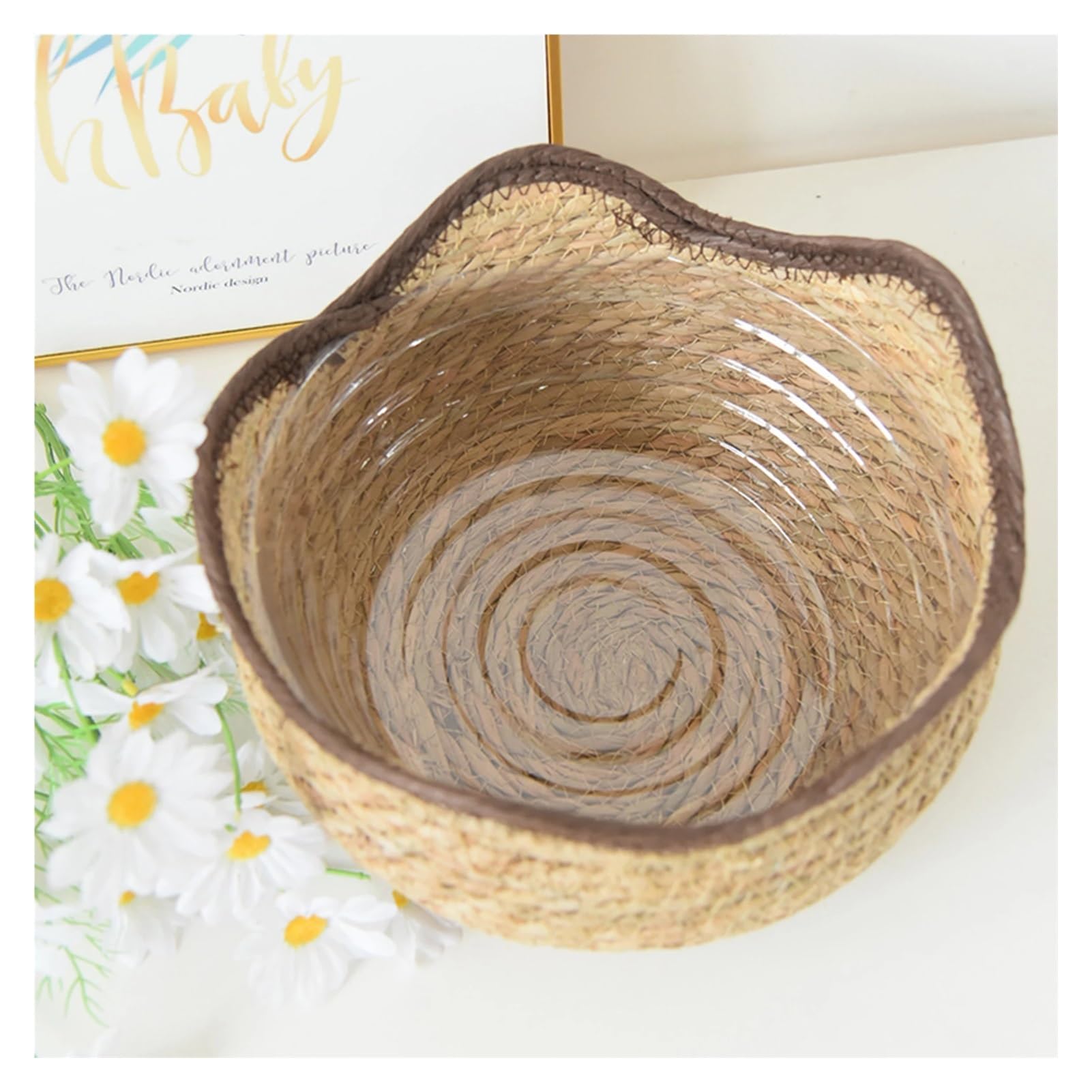 Wiklinowy kosz piknikowy, Woven Succulent Planter Storage Basket For Indoor Outdoor Plants Multiple Sizes(31cm x 16cm)