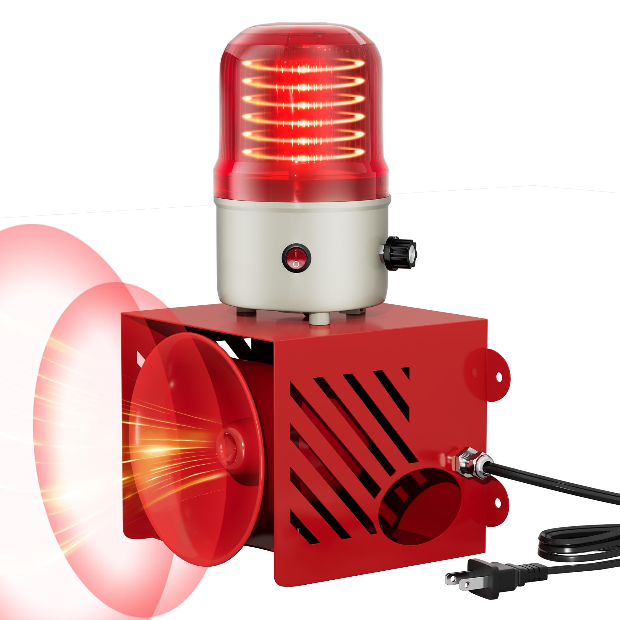 Photo 1 of Joinfworld AC110V 120dB Siren Alarm Strobe Light Plug-in Manual Security Alarm Adjustable Volume Outdoor Waterproof Emergency Strobe Warning Light for Warehouse, Construction Site, Crane