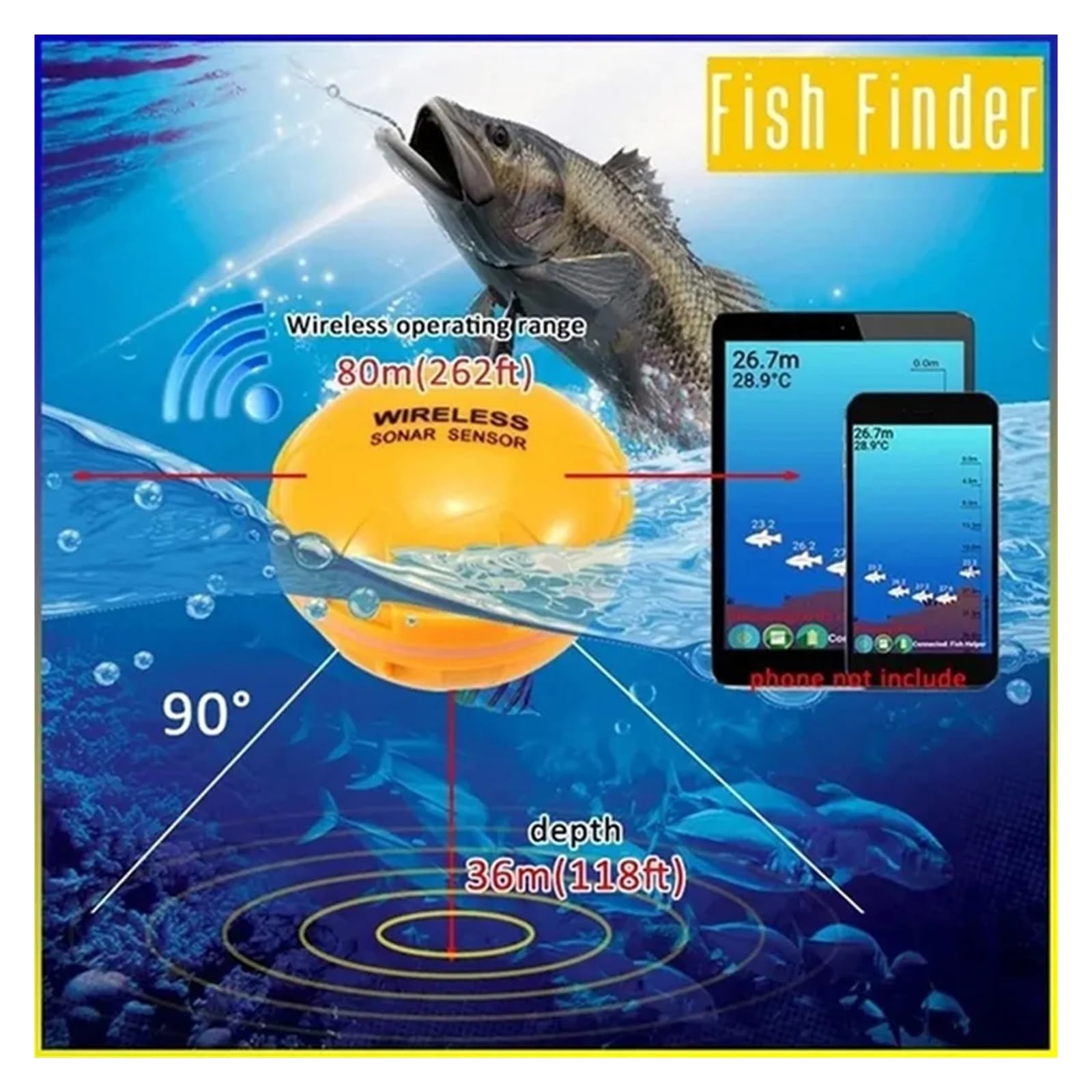 Sondeur de pêche Intelligent sans Fil Bluetooth, équipement de pêche Portable en Plein air