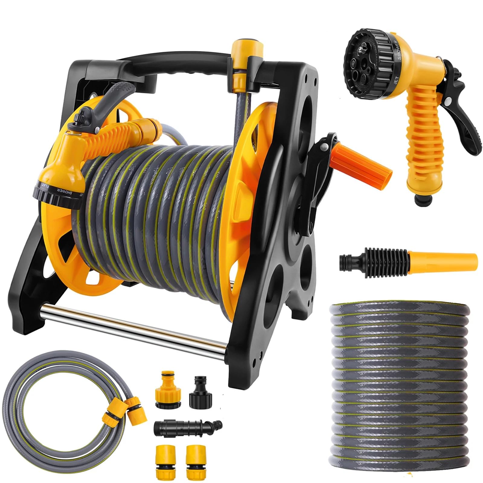 Hose Box, Garden Hose Box with Garden Hose, 15 m Heavy Duty Hose Trolley - 7 Spray Modes, Wall Mountable, UV-Resistant Hose (Hose Roll + 15 m Hose Pipe)