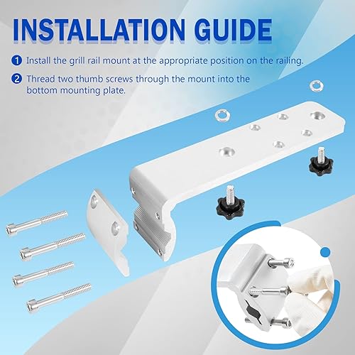 Miniatura 5 de Bonbo 58182 Reemplazo para cualquier parrilla de barbacoa Kuma Kit de soporte de parrilla de montaje en riel marino interiorfuera de borda