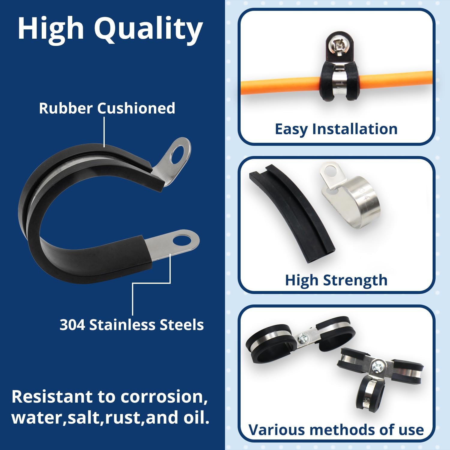 6 PCS 2 Inch Cable Clamps, Rubber Cable Clamps, Rigid Pipe Straps, for Pipe or Wire Cord Installation (51mm)