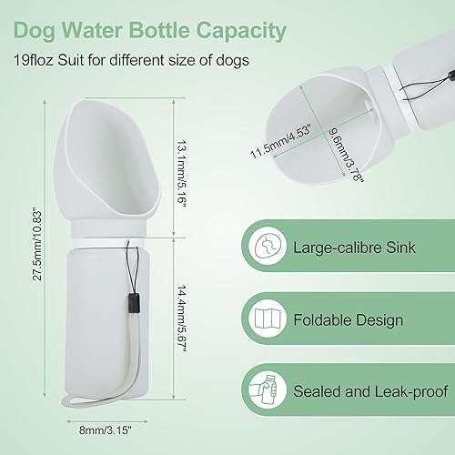 Miniatura 2 de Portable Dog Water Bottle, Collapsible Leak-Proof Water Dispenser, Dog Travel Water Bottle for Hiking Travel, 550ml, Grey