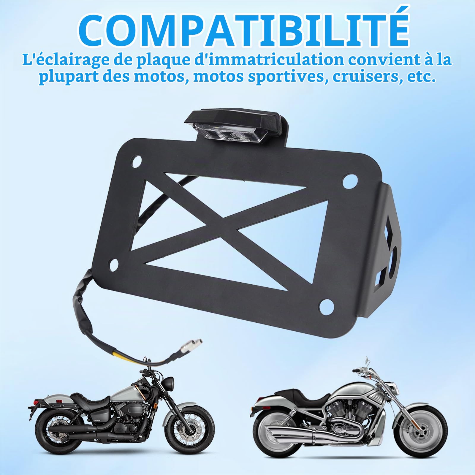 Support De Plaque Moto, Universel Support Plaque avec éClairage Supports De Plaque D'Immatriculation LatéRal MéTal pour La Plupart des Motos Sportives Motos Cruisers Etc 17,8x12x7,5 Cm Noir