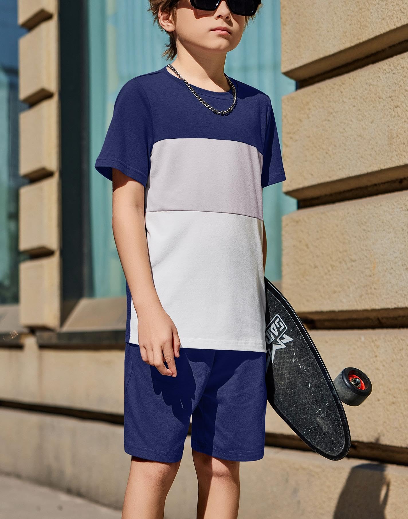 Arshiner Ensemble t-shirt d'été court pour garçon - Tenue de loisirs - Bloc de couleurs - Ensemble de vêtements tendance pour garçons de 6 à 14 ans