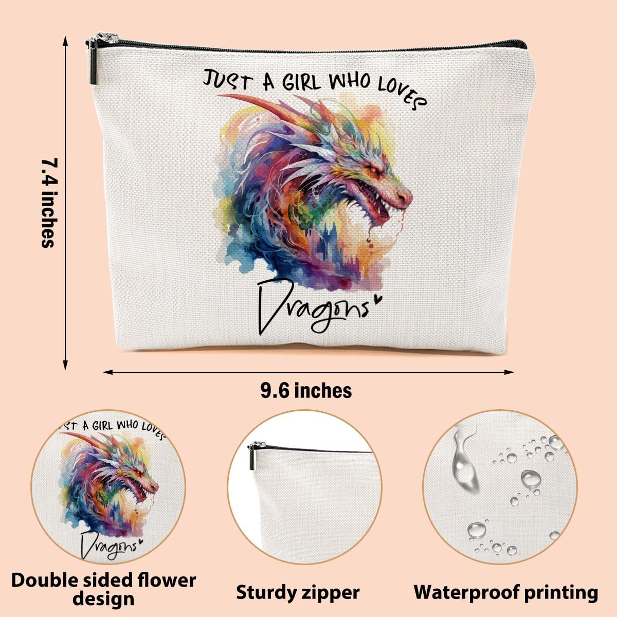 Dragon Gifts Makeup Bag, Dragons Gift Dragon Lovers Cosmetic Bag Travel Organizer Bags Makeup Pouch, Christmas Birthday Animal Lovers Gifts for Women Girls Friends - Image 2