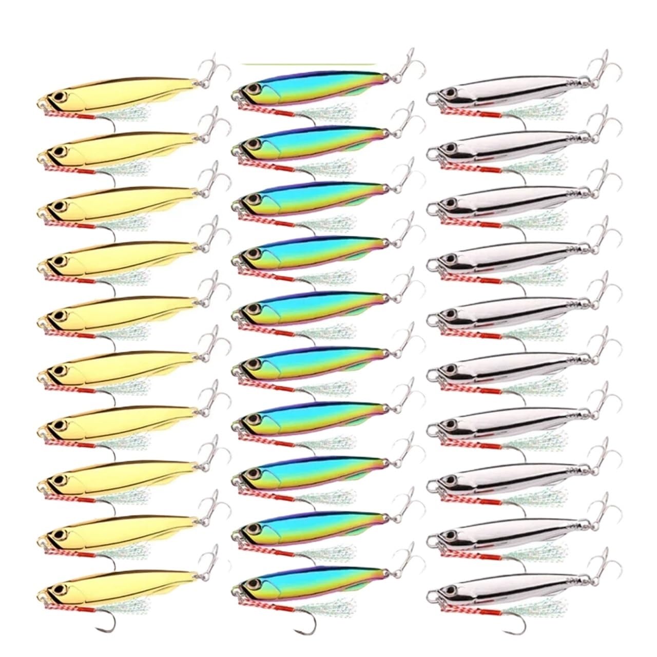 30 señuelos de Pesca de lubina con Cebo Artificial, de Metal Fundido, de 10/20/30 g, for Pesca Desde la Orilla.
