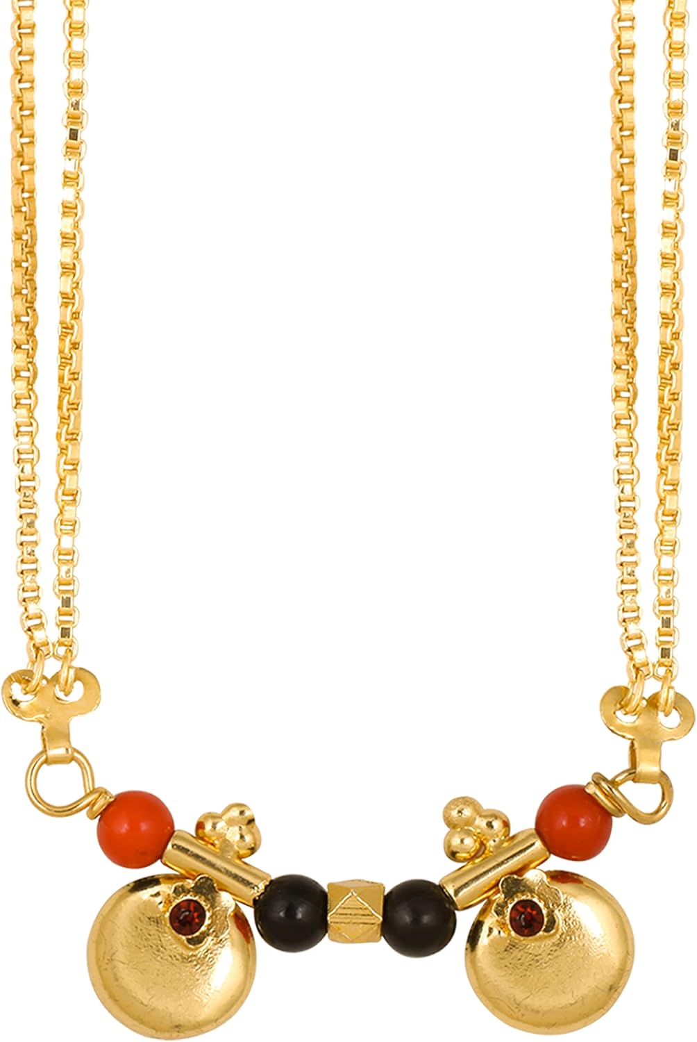MEENAZ 2 Vati Wati Mangalsutra For Women Girls Temple South Indian Traditional 1 Gram Gold Stylish Maharashtrian Long Double Chain Double Mangal sutra Pendant Tanmaniya Black Nallapusalu Chains -667,