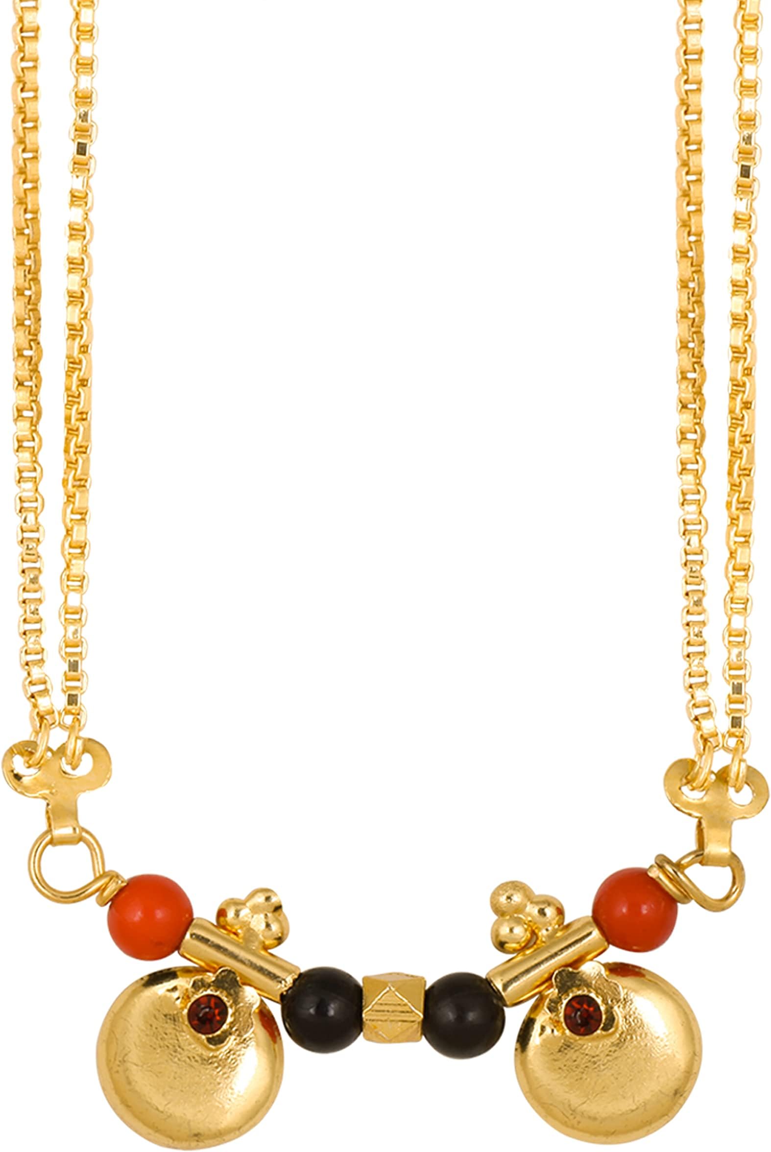 2 Vati Wati Mangalsutra For Women Girls Temple South Indian Traditional 1 Gram Gold Stylish Maharashtrian Long Double Chain Double Mangal sutra Pendant Tanmaniya Black Nallapusalu Chains -667,