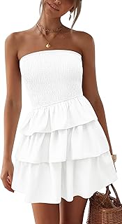 Summer Dresses for Women Beach Dresses Strapless Boho Sundress Solid Color Tube Mini Dresses Party Dresses - Buy now