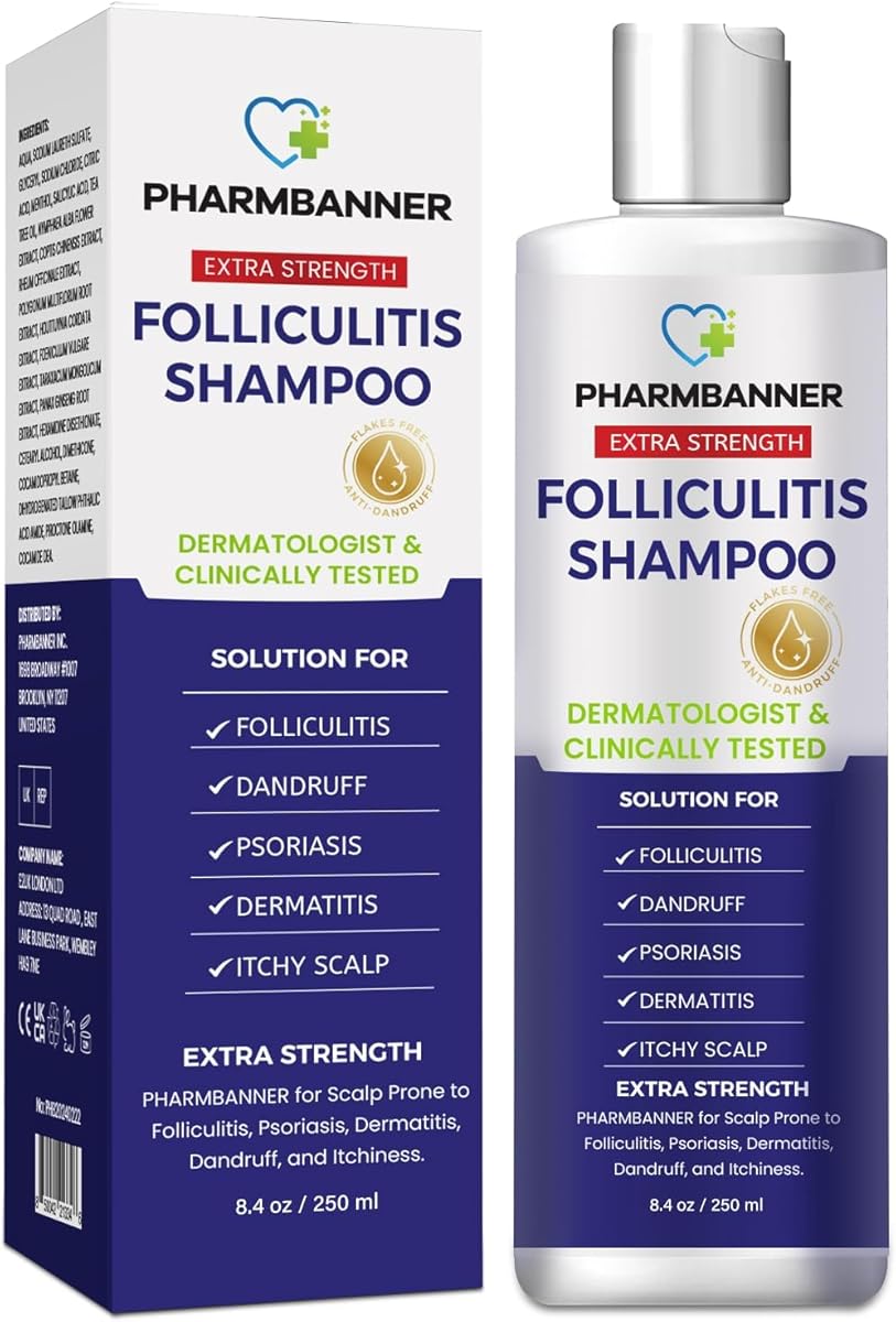 Folliculitis & Seborrheic Dermatitis Shampoo – Anti-Dandruff, Psoriasis & Itchy Scalp Treatment – Soothes Redness, Flaking & Irritation – 250ml