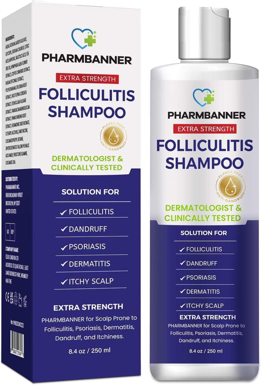 Anti-Fungal Shampoo for Folliculitis, Seborrheic Dermatitis, Scalp Psoriasis - Relieves Itchy & Dry Scalp