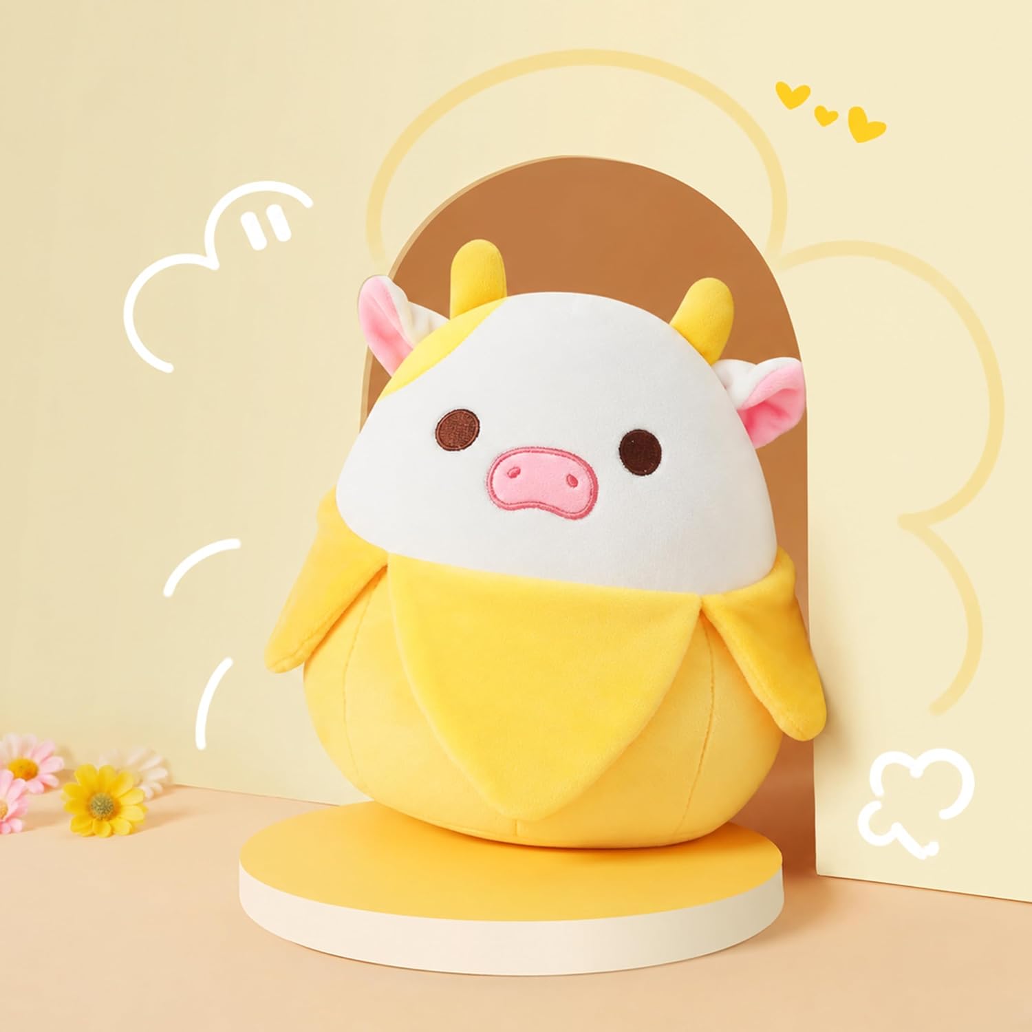11-Inch Banana Cow Plush – Cute Cow Stuffed Animal, Super Soft Kawaii Plushie Pillow Toy for Kids & Adults, Birthday Gift, Room & Bed Decor image 5