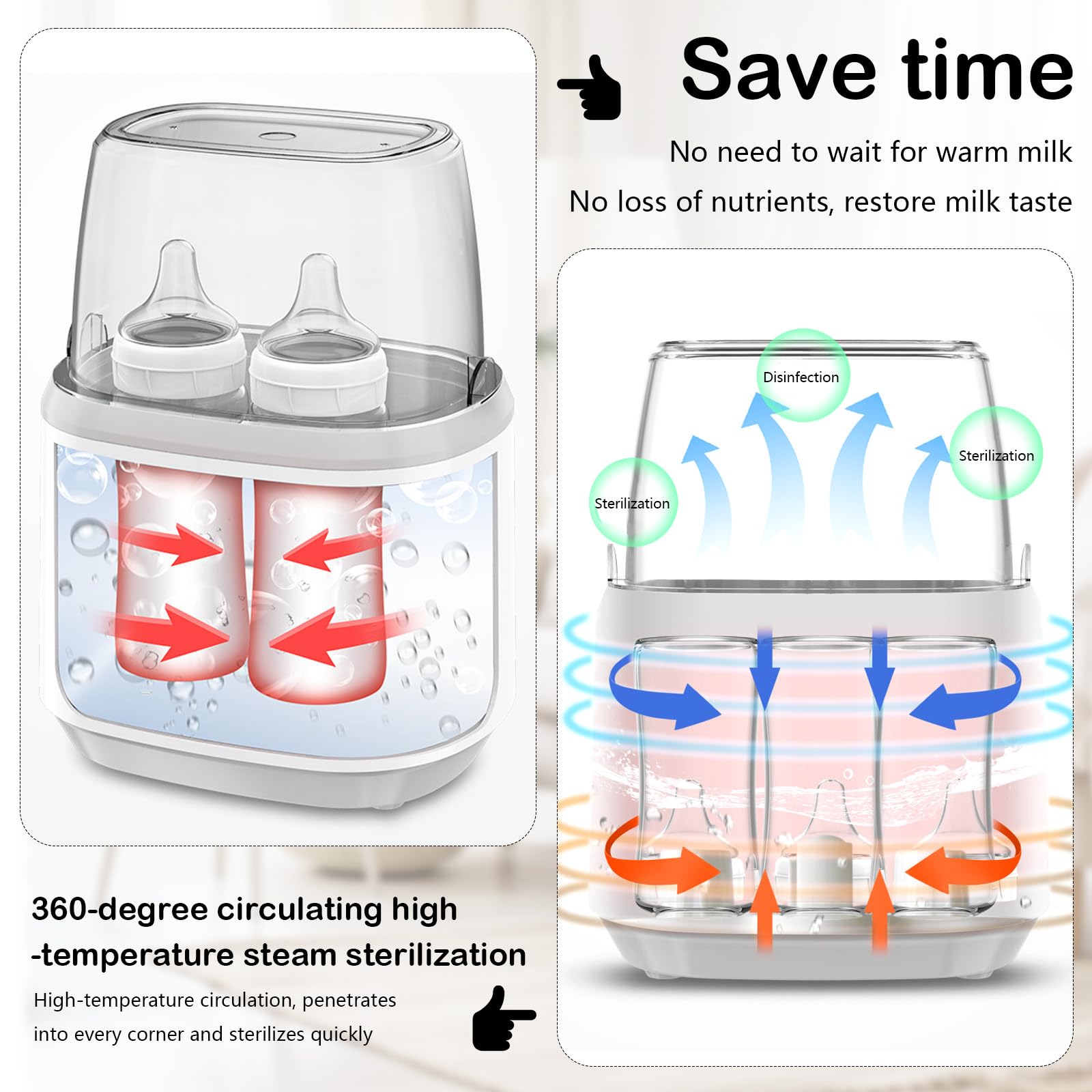 Flaschenwärmer Baby, 8-In-1 Sterilisator für Babyflaschen Flaschenwärmerbabyflaschen Wärmer mit Lcd-Display und Fernbedienung für Erhitzen Auftauen und Sterilisieren Bietet Platz für 4 Flaschen