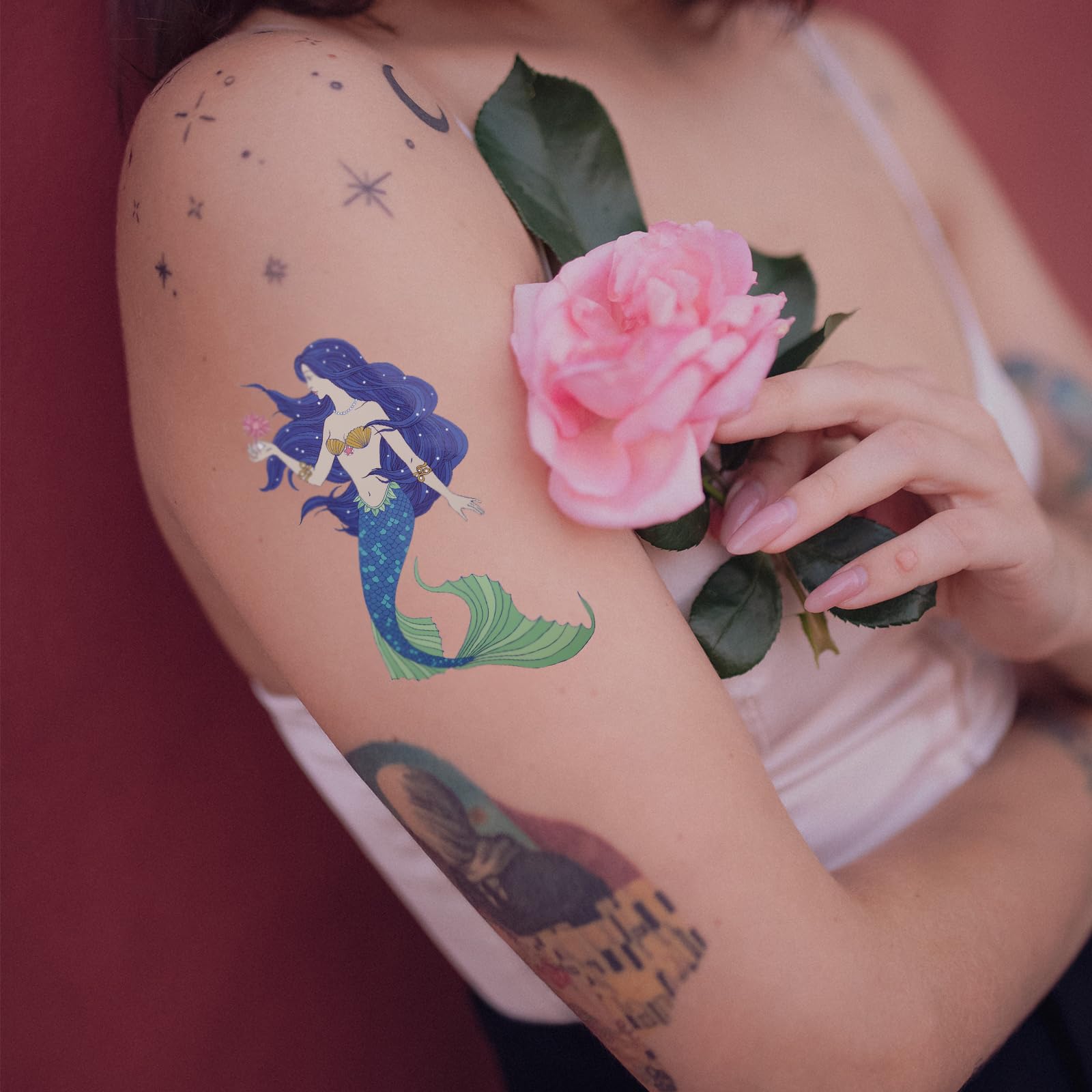 Intoy 12 Pack Mermaid Temporary Tattoos, Waterproof Body Art Stickers for Women Kids Girls and Models