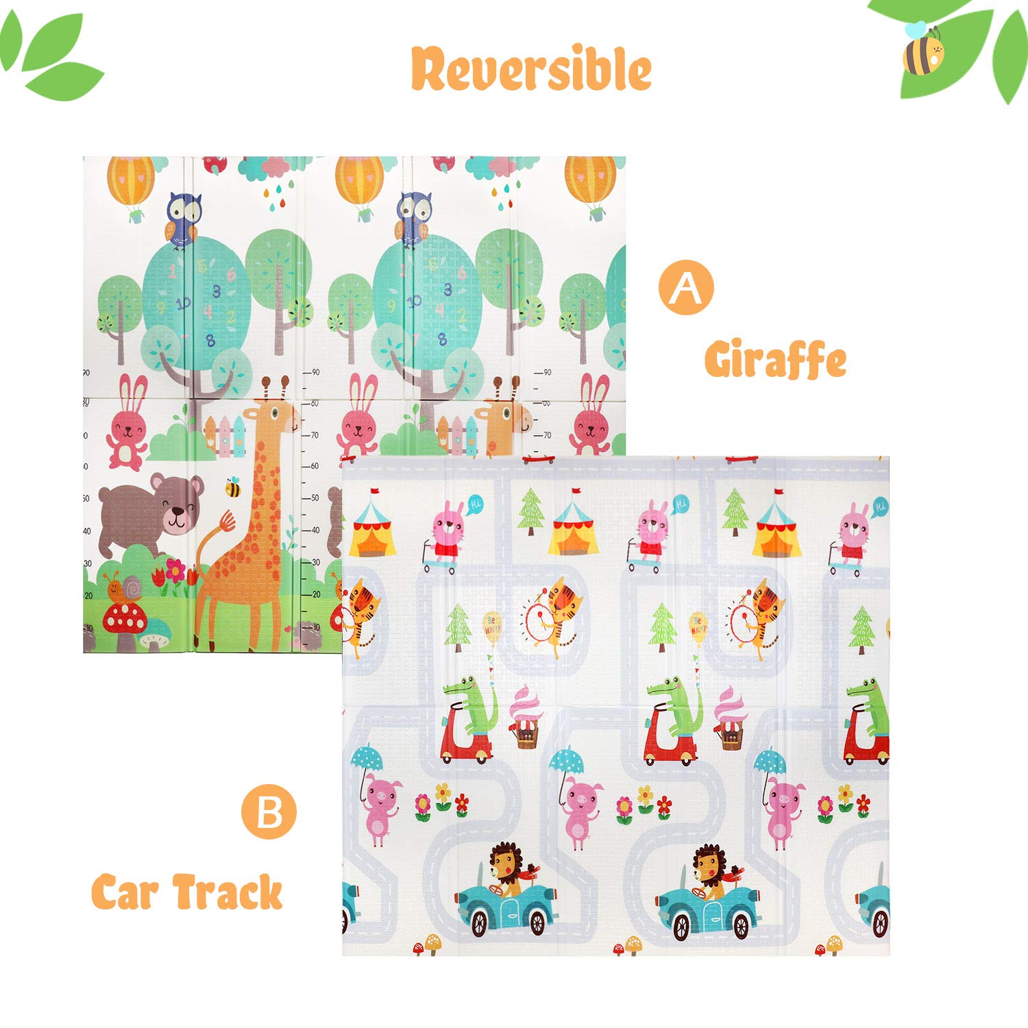Bammax Play Mat, Folding Mat Baby Crawling Mat Kids Playmat Waterproof Non Toxic for Babies, Infants, Toddlers, 70" x 77.5" x 0.6"