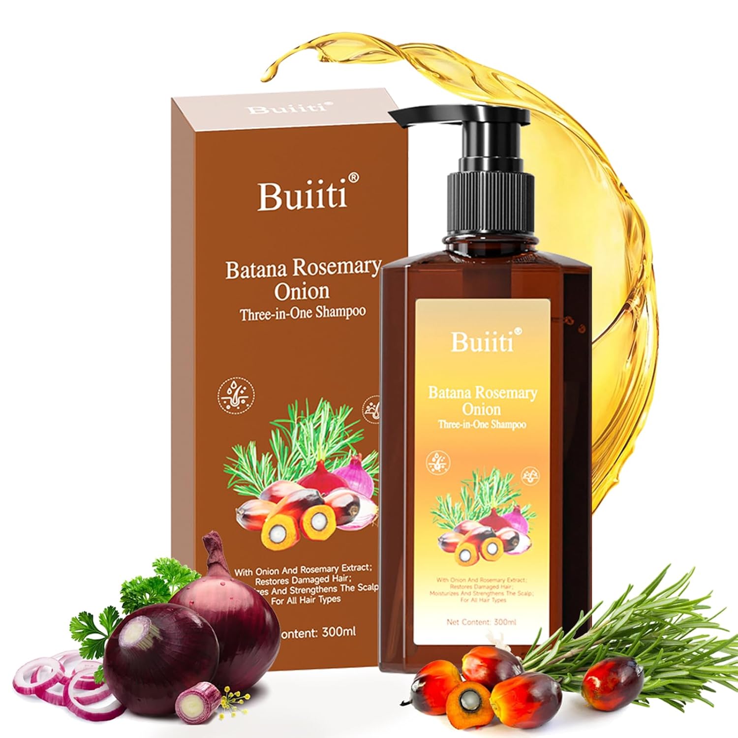 Batana Oil Shampoo for Hair Growth – Infused with Rosemary & Onion, Anti Hair Loss & Thickening Treatment for Women & Men, Promotes Regrowth, Sulfate Free Natural Formula, 10.14 fl oz (2PCS)