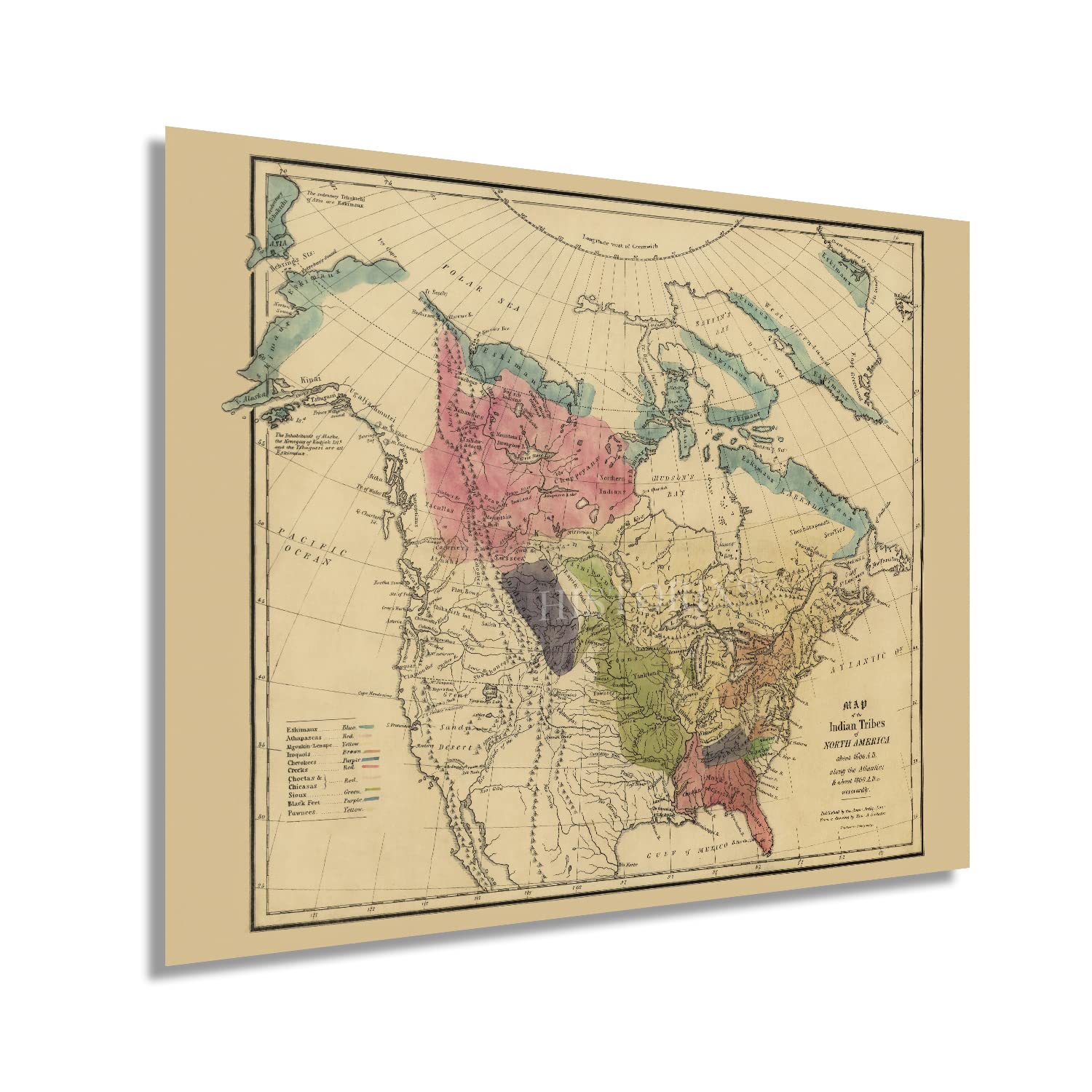 HISTORIX Vintage 1836 Native American History Map - 24x30 Inch Vintage North America Map of Indian Tribes - North American Indian Tribes Map