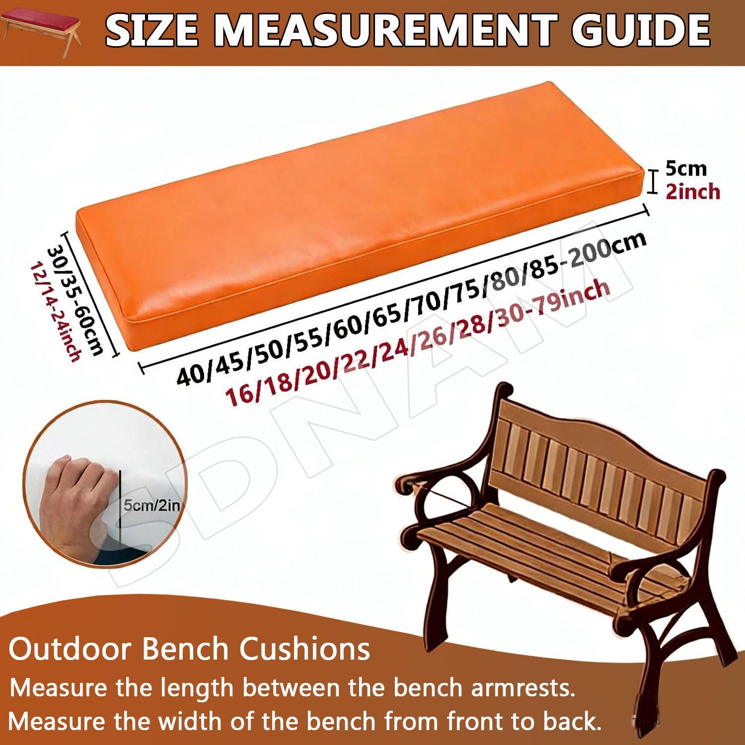 Cuscino per Panca Esterni Impermeabile in Ecopelle Cuscini per Seduta Schiuma Alta Densità 45D Cuscino Seduta Antiscivolo Removibile per Giardino Terrazza Interno(#2,45x190x5cm)
