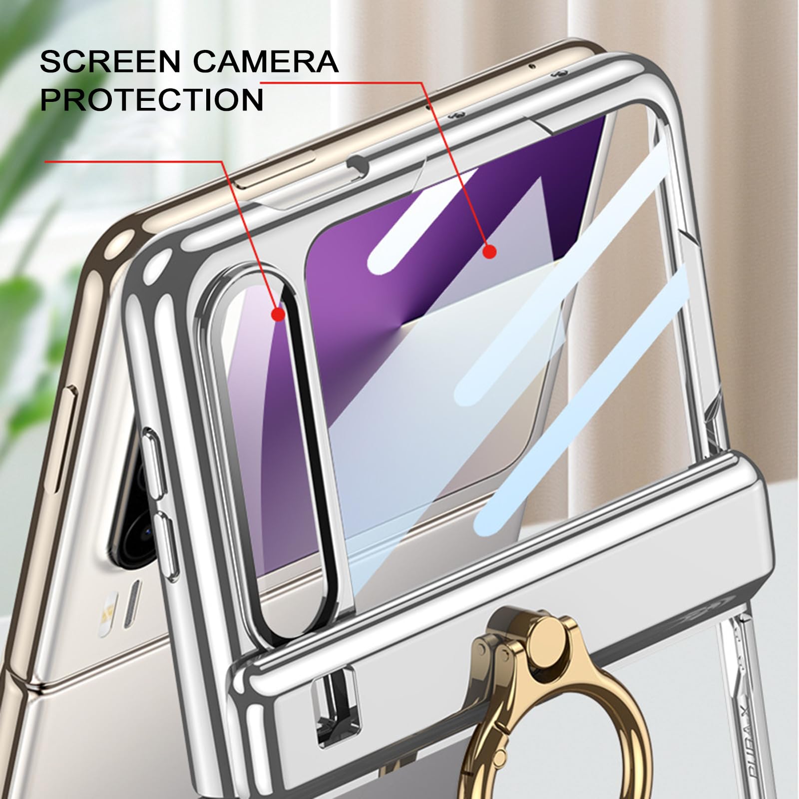 Enchapado Carcasa para Huawei Pura X, Ultrafina Transparente Funda con Soporte de Anillo Anti-caída Protección Estuche,Negro,Pura X