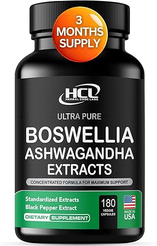 Miniatura 10 de Extracto de Boswellia y cápsulas de Ashwagandha de 2000 mg – Píldoras de apoyo natural fuerte suministro para 3 meses – Boswellia Serrata 65% ácido
