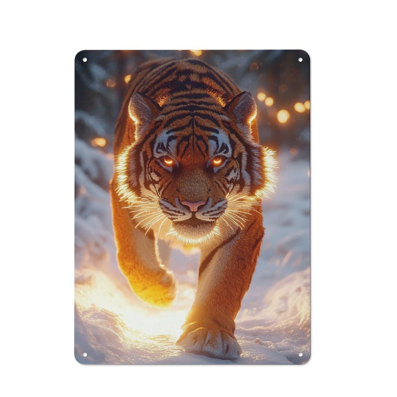 Junmoney Style-6 For Lounge Or Reading Corner, Glowing Tiger In Winter Retro Tin Sign 40X30cm, Gift For Reading Corner Decorators During The Christmas Season