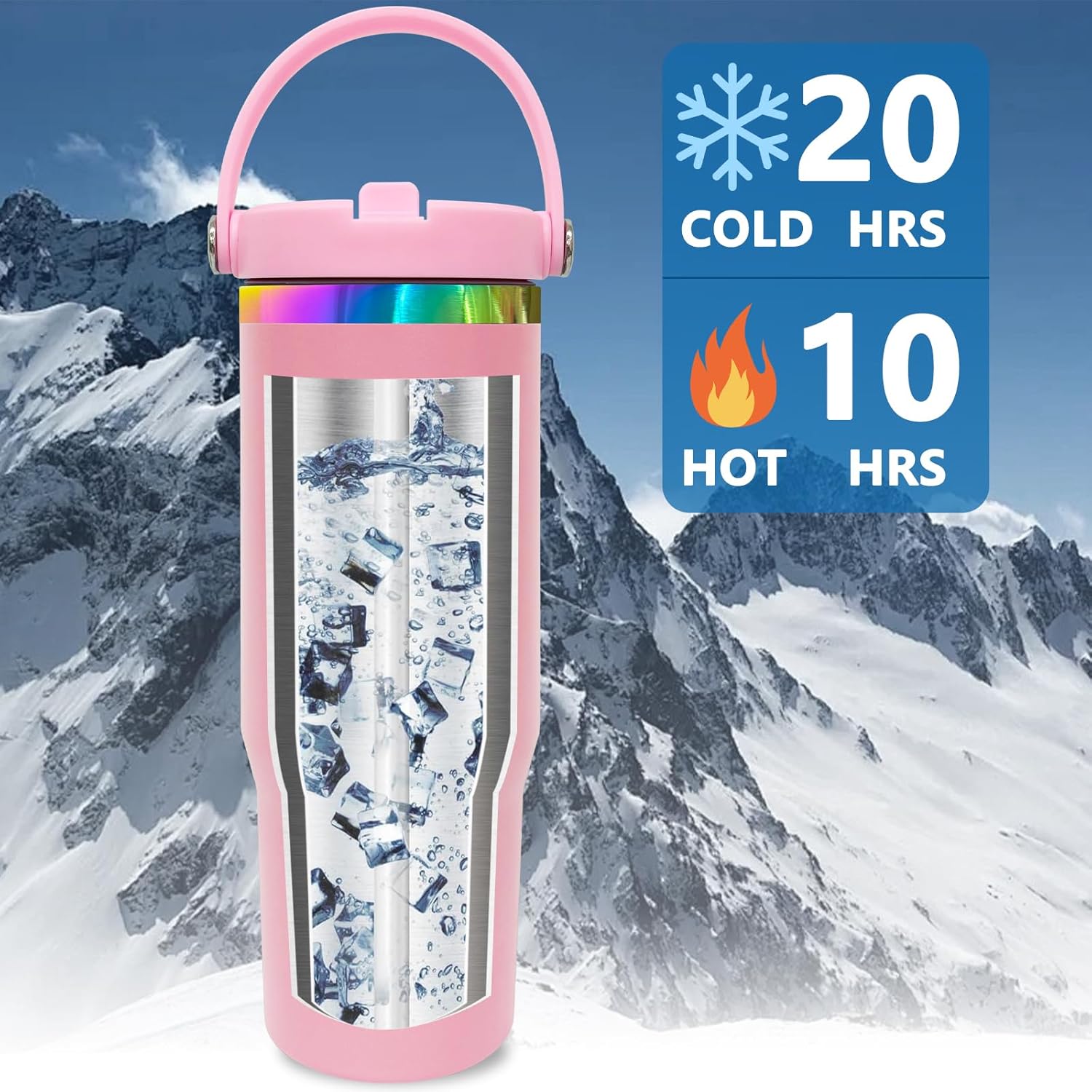 30 oz Tumbler with Handle and Straw, Vacuum Insulated Tumblers with Flip Straw and Top Handle, Leakproof Powder Coated Tumbler, Stainless Steel Travel Mug for Coffee Water((Pink) - Image 3