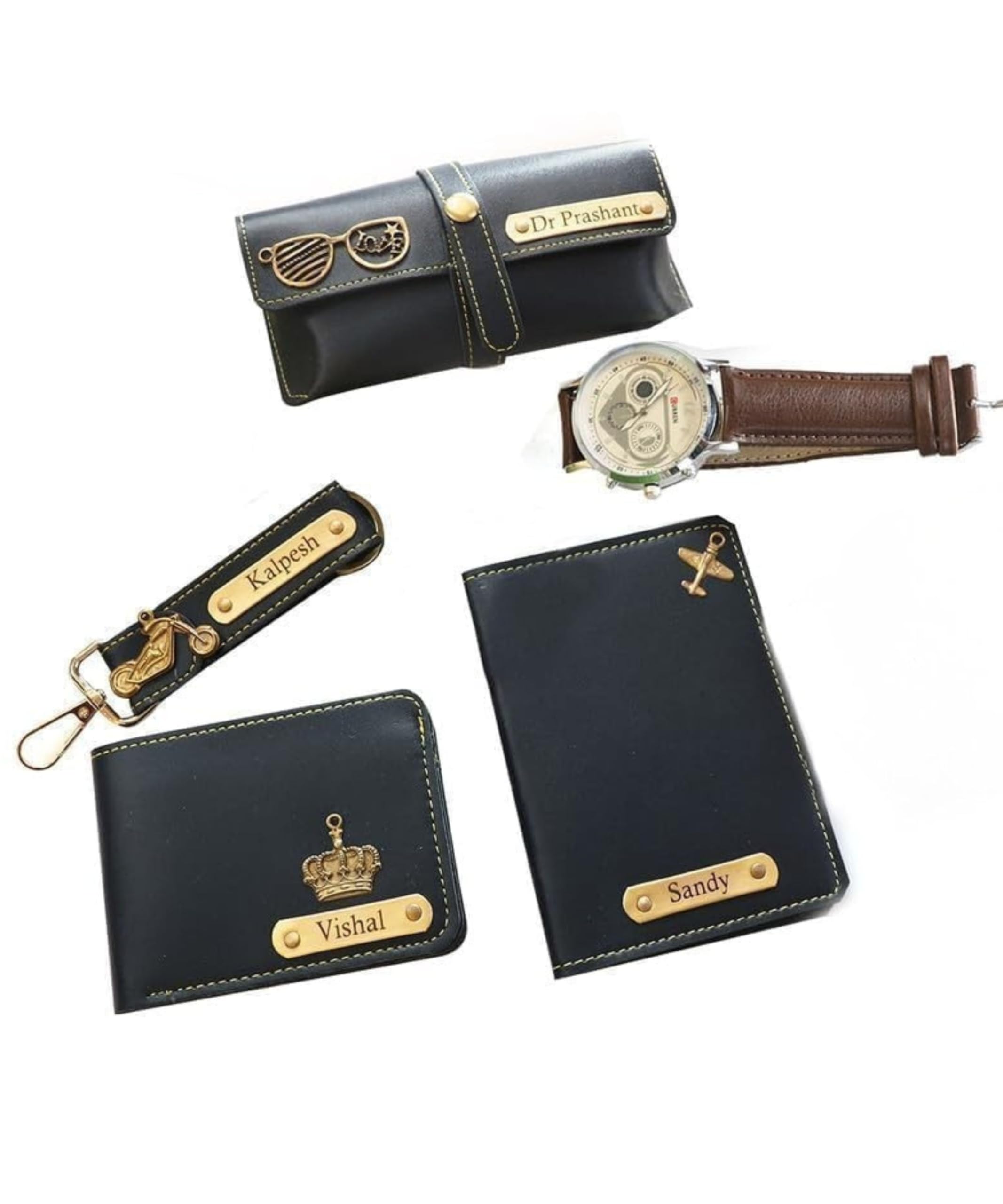Your Name Customized Leather Passport Holder, Sunglasses Cover and Men's Wallet with Mens Watch and Keychain Gifts - Rakshabandhan Personalized Gifts-image-25